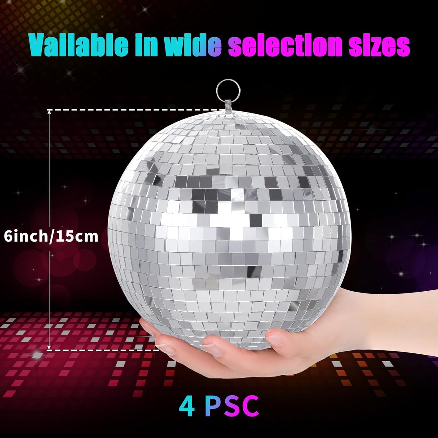 Mirror Disco Ball Silver Mirror Ball: 6 Inches Reflective Hanging Ball - 80s Party Club Stage Props DJ Light Effect Decoration (6''-4PCS)