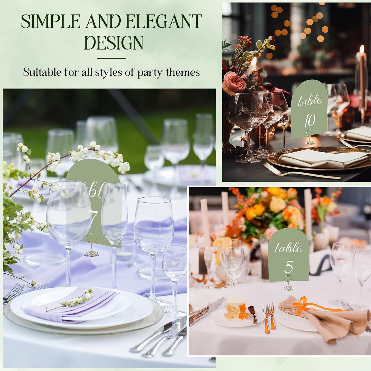 Green and White Table Numbers 1-30 with Head Table Number Card and Holders, 5 x 7 Inch Arched Place Seating Sign Double Sided for Wedding Reception Anniversary Birthday Party Restaurant