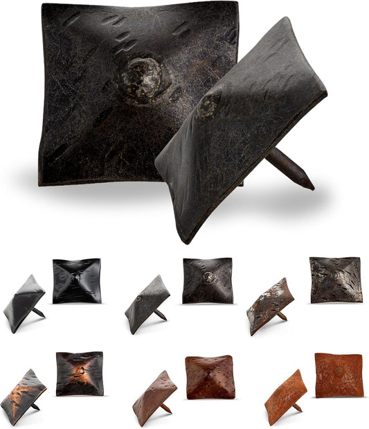 25 Pack 1.5" Square Head Iron Clavos Decorative Nails – Sealed Unfinished – Handmade Rustic Square Fasteners for Farmhouse Shutters, Faux Wood, Barn Doors, Shutters, Gates – Ornamental Wood Accent