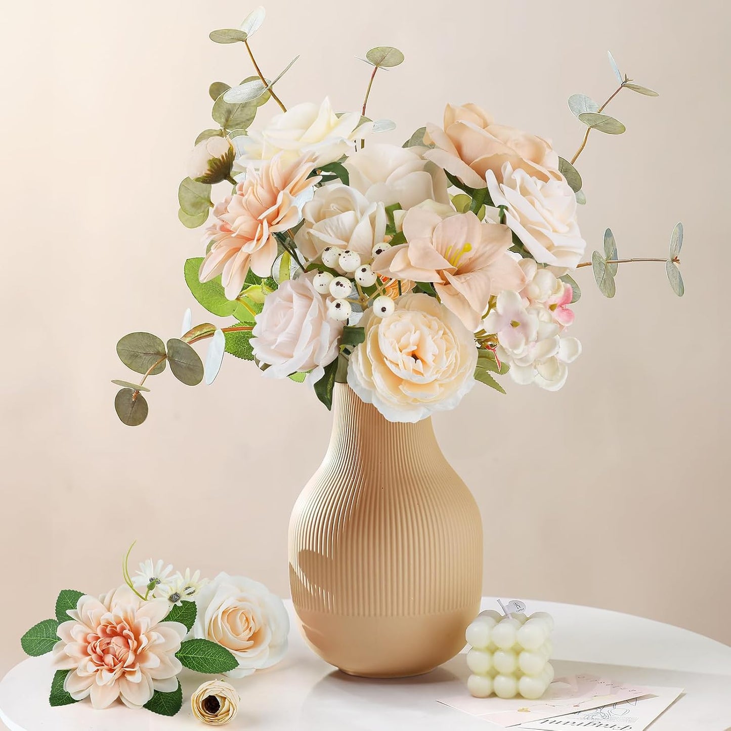 AmyHomie Nude Color Artificial Flowers Combo Silk Mix Peony Rose Fake Flowers w/Stem for DIY Wedding Bouquets Centerpieces Arrangements Table Fall Decor Party Bridal Baby Shower Home Decorations