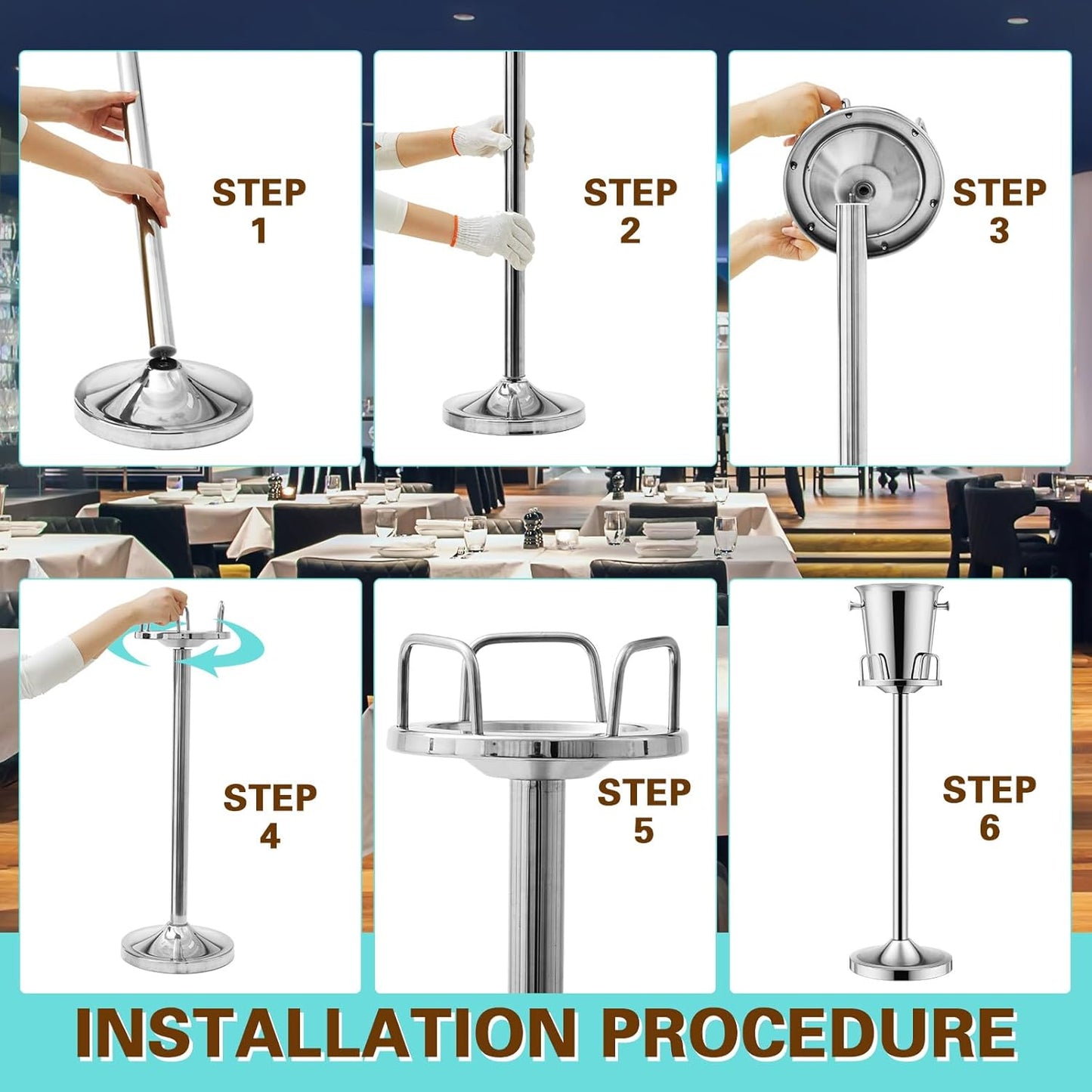 Lallisa 2 Pieces Wine Ice Bucket with Stand Stainless Steel Standing Champagne Ice Bucket Cube Container on Stand for Beer KTV Club Bar BBQ Wedding 35.8in 5L (Silver)