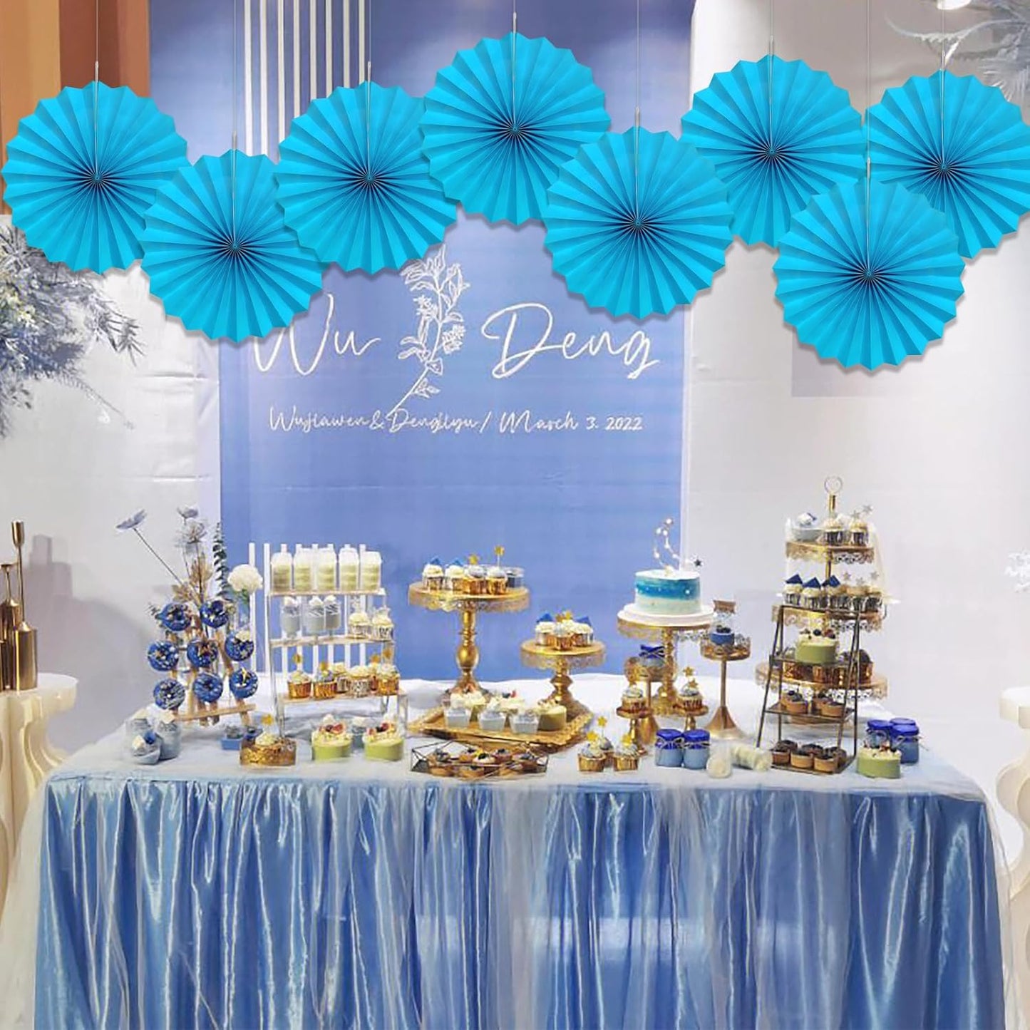 Blue Hanging Paper Fans,Blueaccessories Paper Decorations for Party,Blue Harmony Classroom Decorations,Party Decorations for Boys 12in Hanging Paper Fans 30 Color DIY Set (Sky Blue)