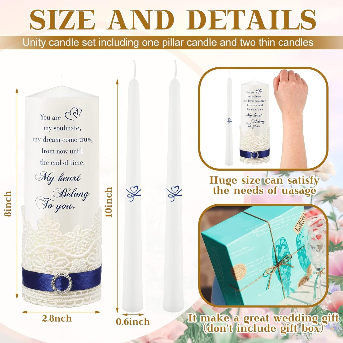 Frienda Unity Candles for Wedding Ceremony Set Wedding Unity Taper Candles Catholic Religious Ceremony Accessories(Heart Style)