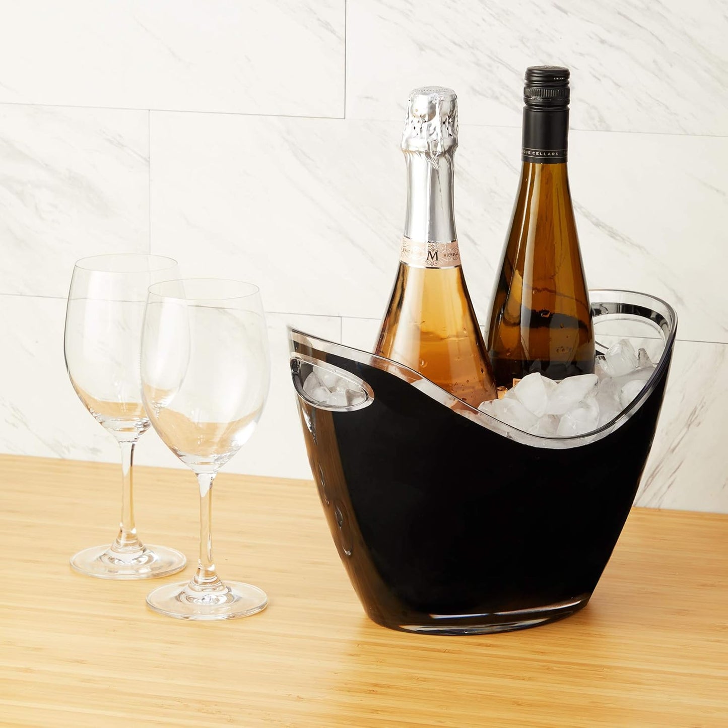 True Modern Wine & Champagne Bucket | Black Ice Beverage Tub - Indoor & Outdoor Great for Parties - 2 Bottles Capacity Champagne & Wine Chiller - 10.5" x 8.25" x 7.75"