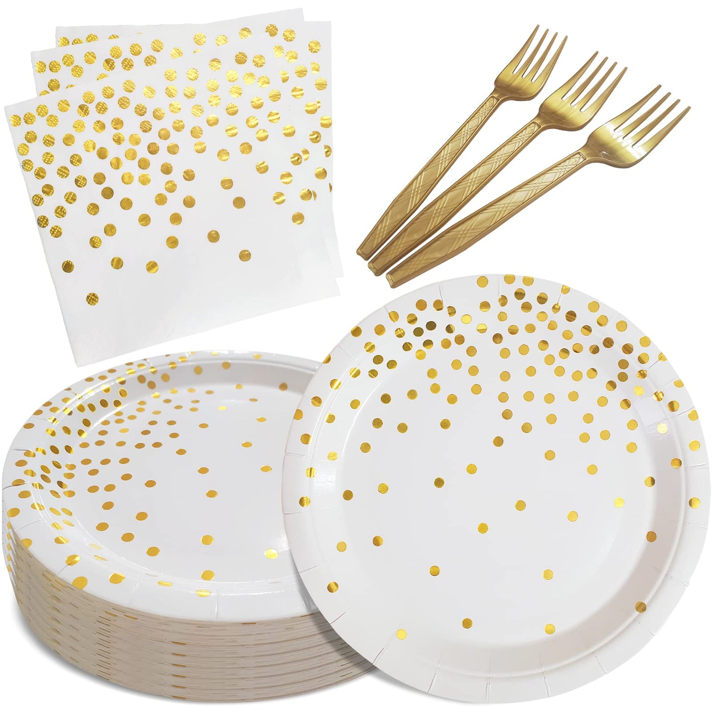 WXLDGHQ White and Gold Paper Plates Napkins Party Supplies