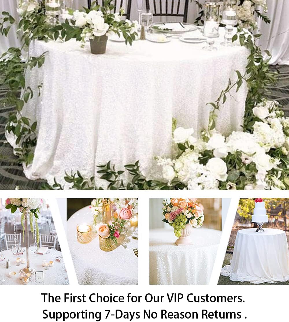 ShinyBeauty Sequin Tablecloth Square 54x54-Inch White Table Cloths for Round Table White Sequin Fabric Tablecloth Overlay Glitter Linen for Parties Small Square Tablecloth for Wedding