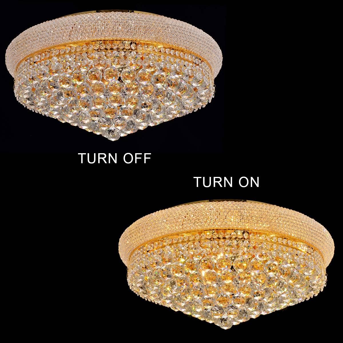 11-Lights Golden Finish Classic Empire Style K9 Crystal Chandelier Ceiling Light for Living Room Foyer Dining Room Hallway Bedroom (24×12 inch) New Packaging Easy to Install