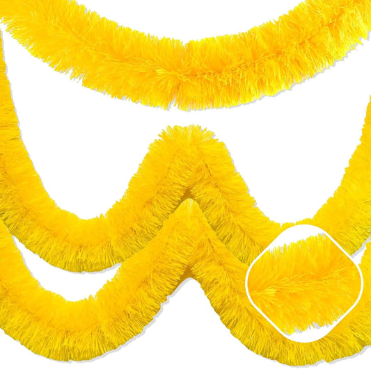 25 Feet Macaron Yellow Christmas Tinsel Garland, Metallic Foil Twist Garland Wall Hanging Tinsel Banner Backdrop for Parade Floats, Easter, Mother's Day, Birthday Party Decorations (4in x 25ft)