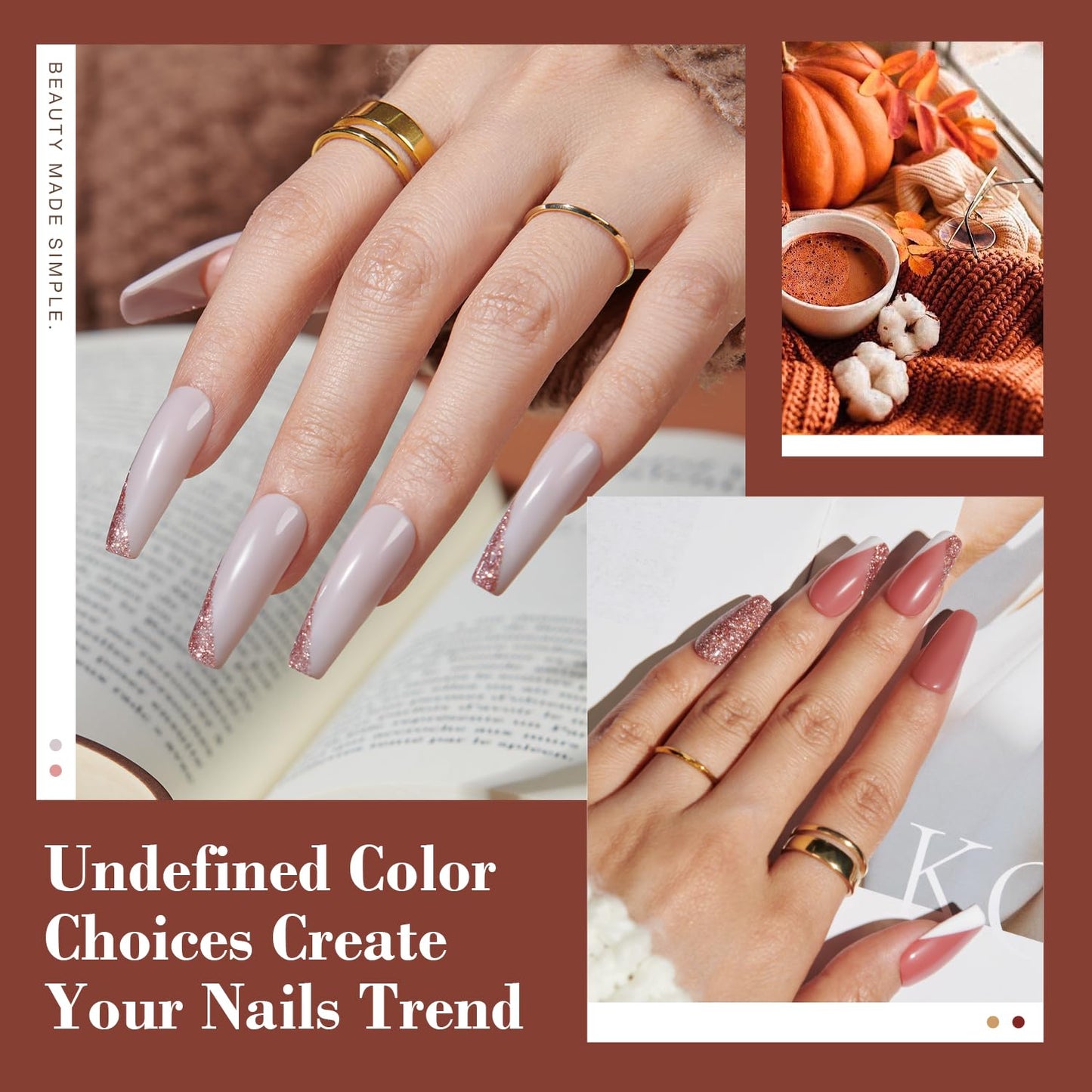 AZUREBEAUTY 30Pcs Dip Powder Nail Kit Starter with Nail Sticks, 8 Colors Fall Winter Nude Brown Glitter, Dipping Powder Liquid Set with Matte/Base/Top Coat Activator for French Manicure Salon