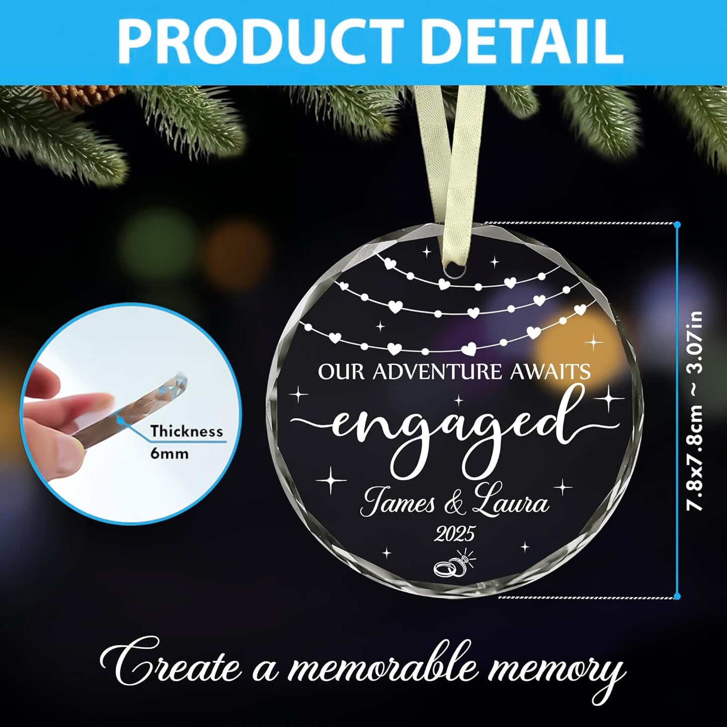 Personalized Engagement Christmas Ornament 2025 - Gifts For Newlywed Couples - Happy Engagement Gifts - Wedding Gift For Newlywed Couple, Bride And Groom