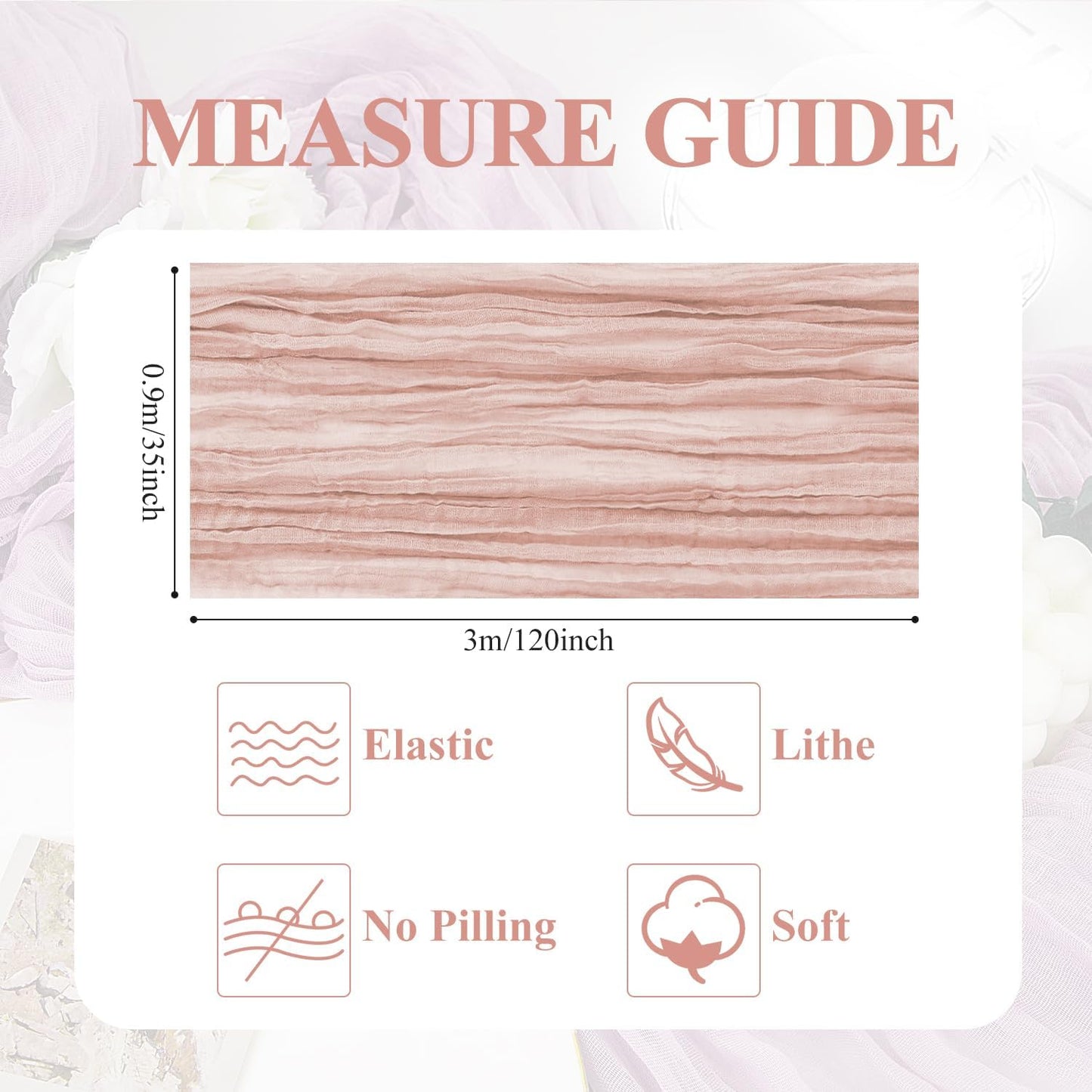 Asee'm 12pcs Cheesecloth Table Runner 120 Inches Dusty Pink Boho Gauze Cheese Cloth Runner 10FT Rustic Sheer Table Runners for Summer Wedding Baby Shower Holiday Party Decoration