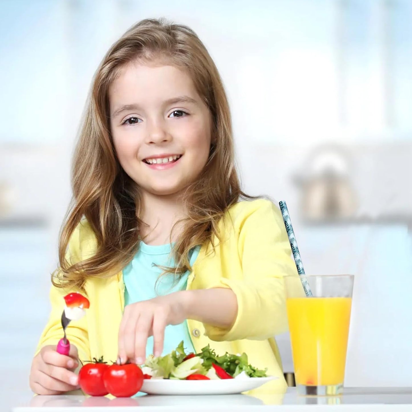 YAOSHENG [100 Pack] Pink & Gold Paper Straws Disposable, 100% Biodegradable Multi-Pattern Party Straws For Birthday, Wedding and Holiday Decoration (green leaf)