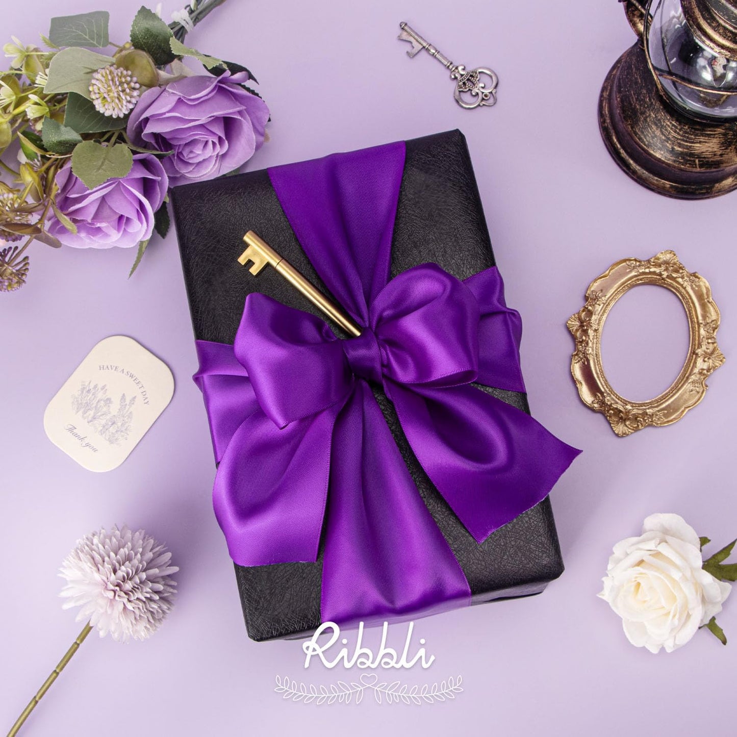 Ribbli Purple Double Faced Satin Ribbon, 3” x Continuous 10 Yards,Use for Bows Bouquet,Gift Wrapping,Floral Arrangement,Wedding Decoration