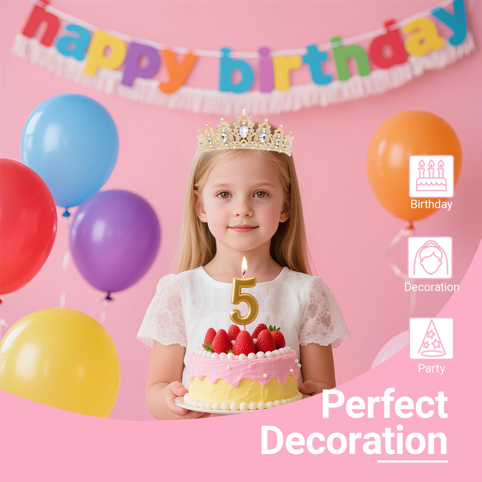 Papoopy Birthday Tiara and Crown with Sash, Birthday Tiara for Women Party