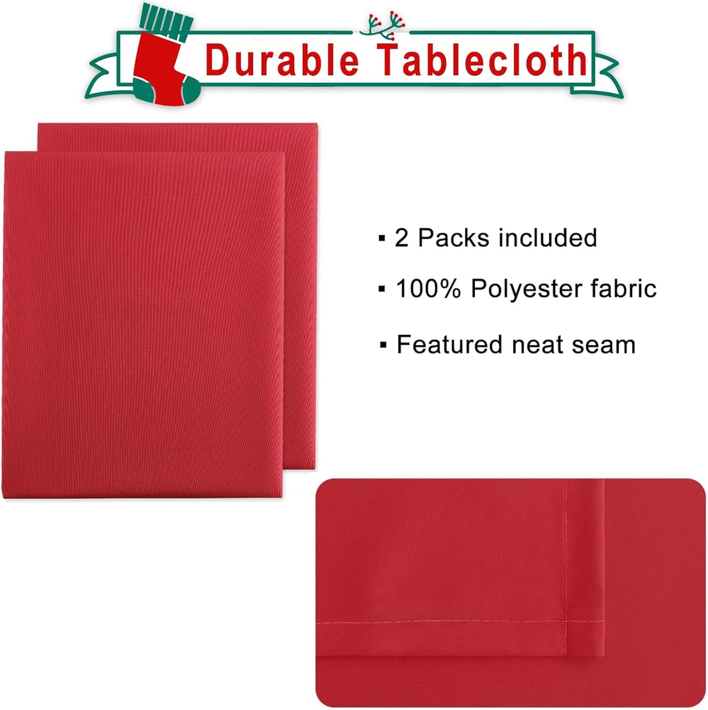 Hiasan 2 Pieces Red Tablecloth Rectangle - Wateproof and Spillproof Kitchen Christmas Washable Polyester Table Cloth for Dining Room, 54 x 80 Inch