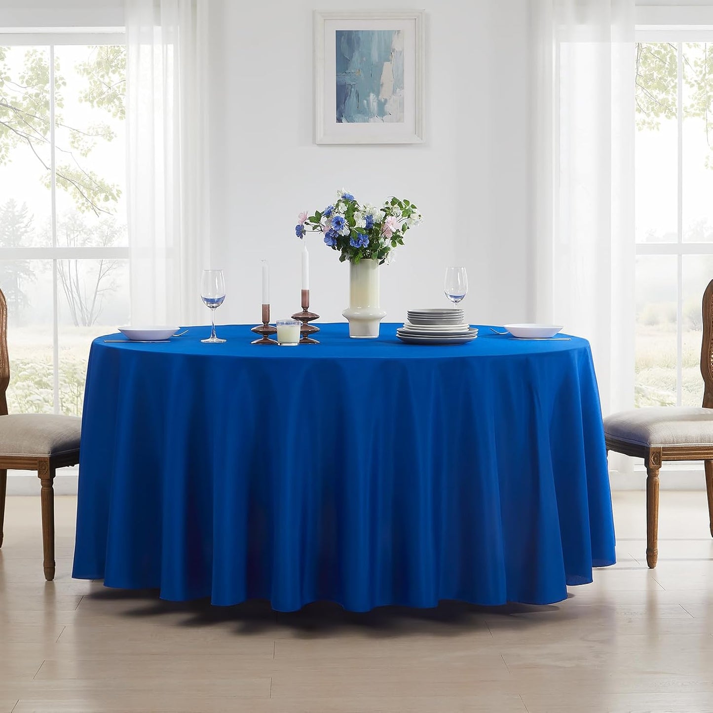 Round Tablecloth 120 Inch 6 Pack Royal Blue Tablecloths Washable Decorative Linen Polyester Table Clothes Cover for Dining Table Banquets Buffet Parties and Wedding