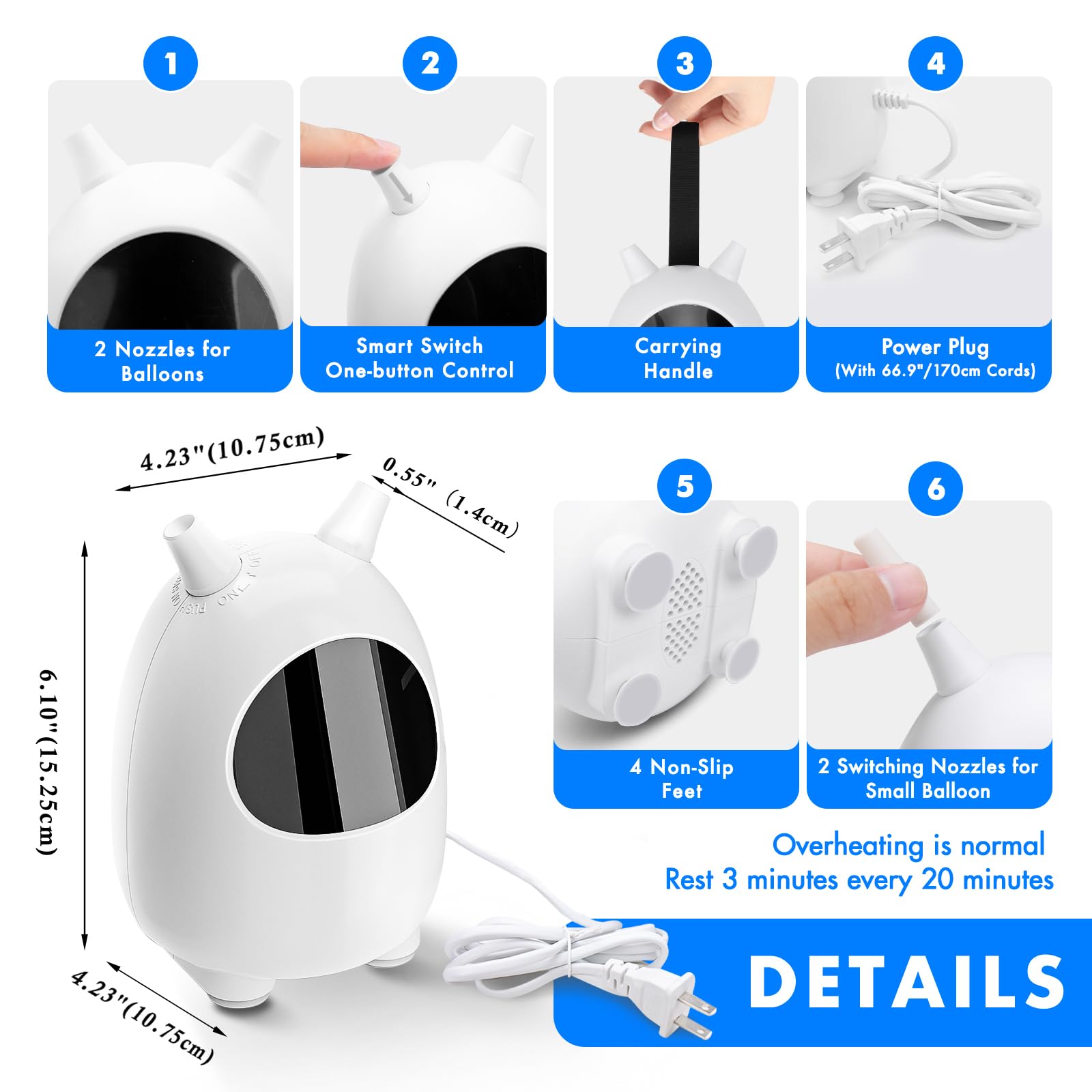 Balloon Pump Electric, SPLAKS Balloons Inflator Air Pump Portable Balloon Blower for Garland Arch