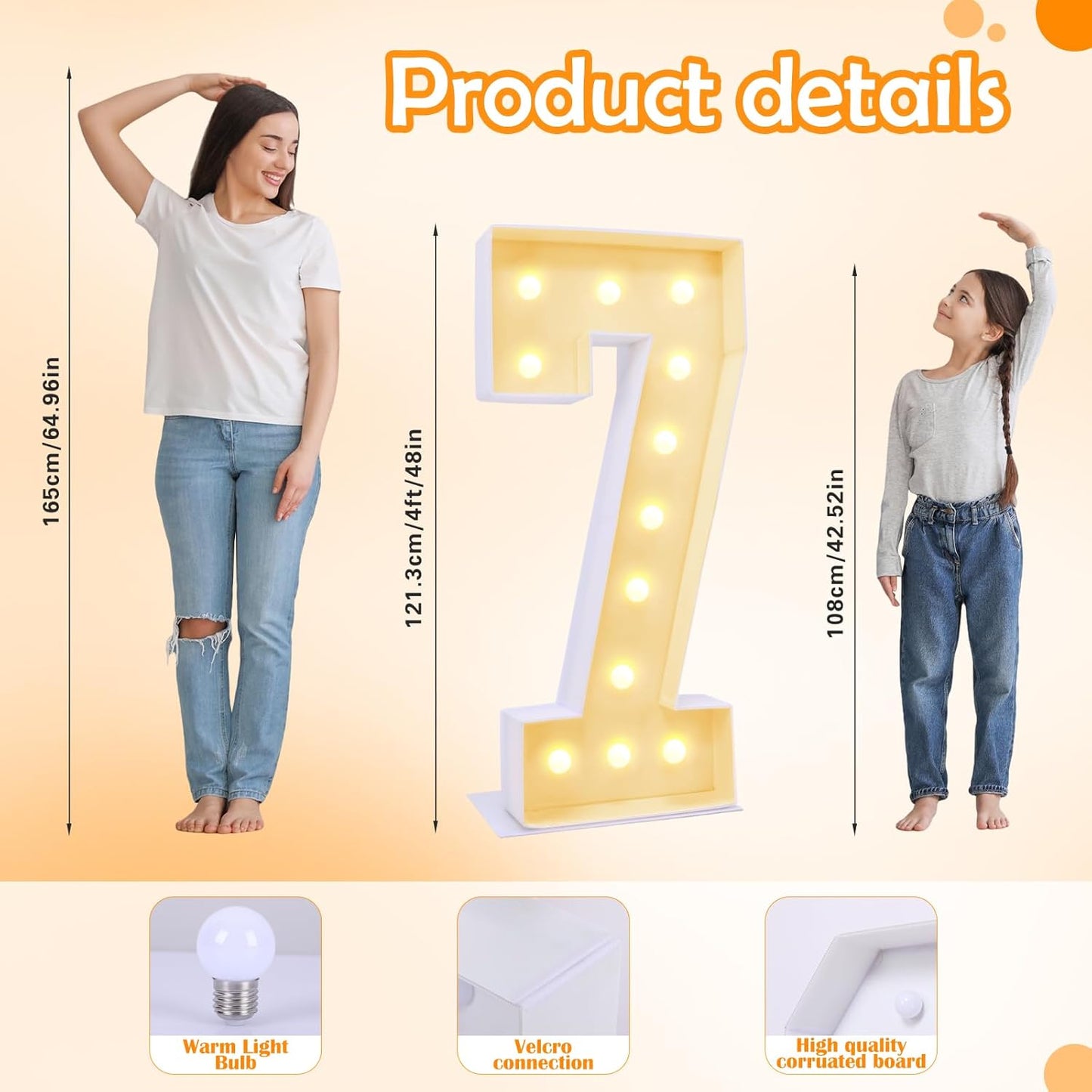 4ft Marquee for Numbers, Multifunctional Marquee for Numbers 4 Feet Tall, Mosaic Numbers for Balloons, Light up Numbers for Party Decorations, Birthday, Anniversary Party Decor (Number 7)