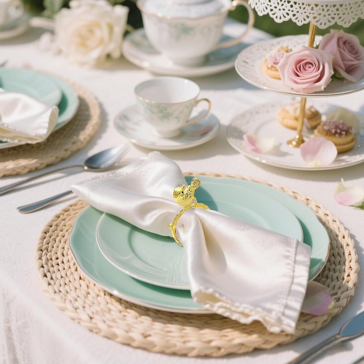 Napkin Rings Set of 8 Gold Bird Napkin Rings for Napkins,Shiny Metal Napkin Holders for Cloth Napkins,Unique Rustic Napkin Ring Holders,Summer Napkin Ring for Farmhouse Dining Table Decor