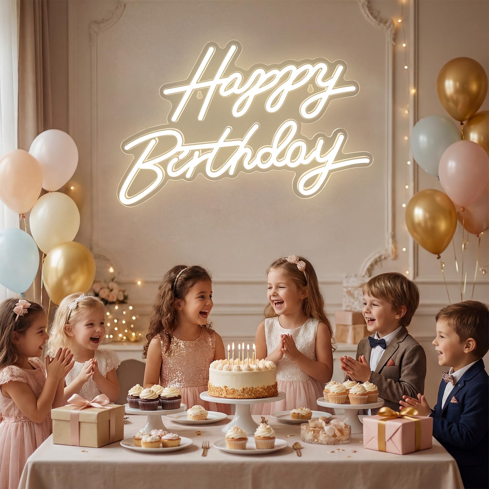 Happy Birthday Neon Sign for Wall Decor, LED Happy Birthday Light Up Sign, Dimmable LED Birthday