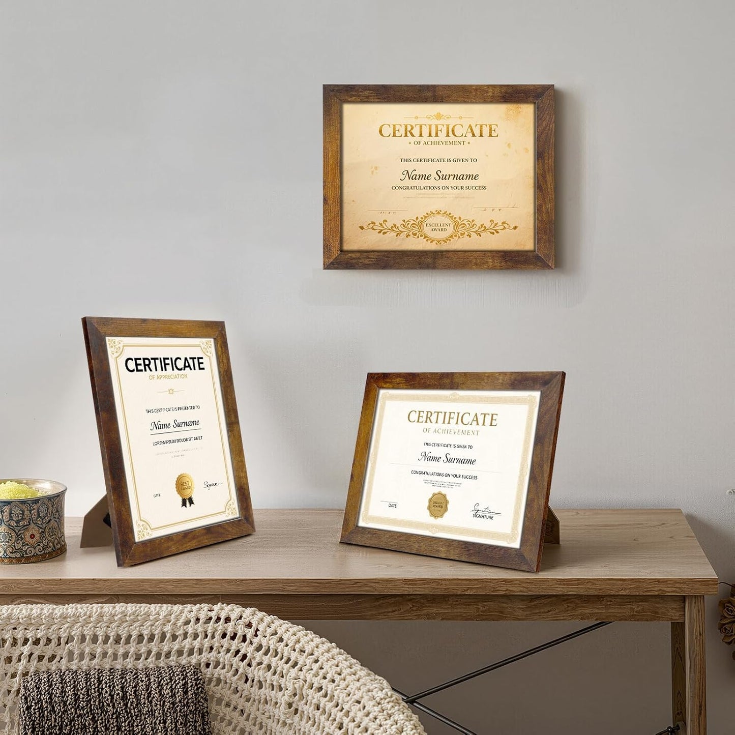 PETAFLOP 8.5x11 Picture Frame Rustic Certificate Frames Wall Tabletop Display Horizontally or Vertically, 7 Pack