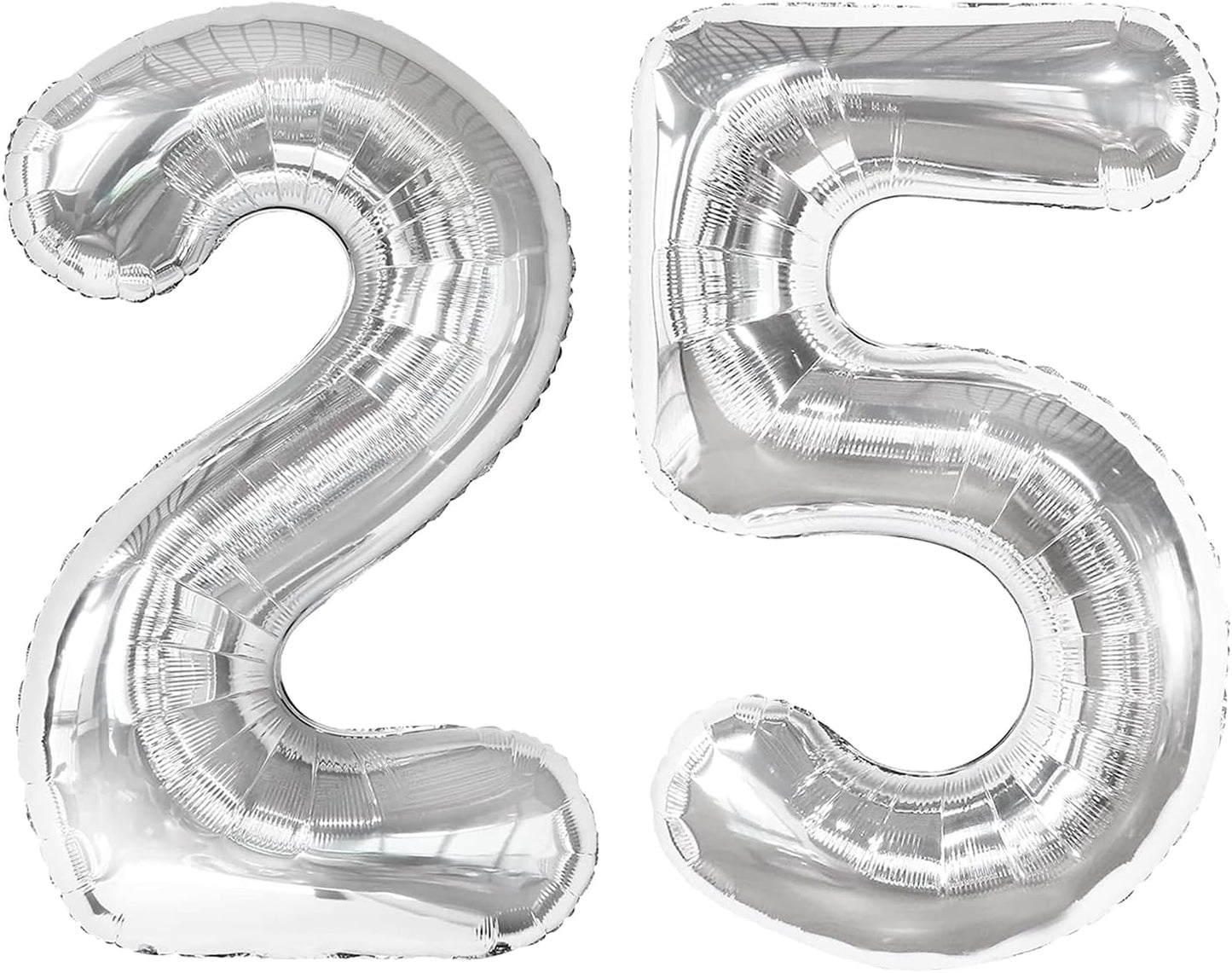 Silver 40 Inch Large Number 25 Birthday Balloon, 25th 25 Birthday Celebration Decorations, Foil 25 Mylar Helium Number 25 Balloons Girl Boy Anniversary Party Supplies
