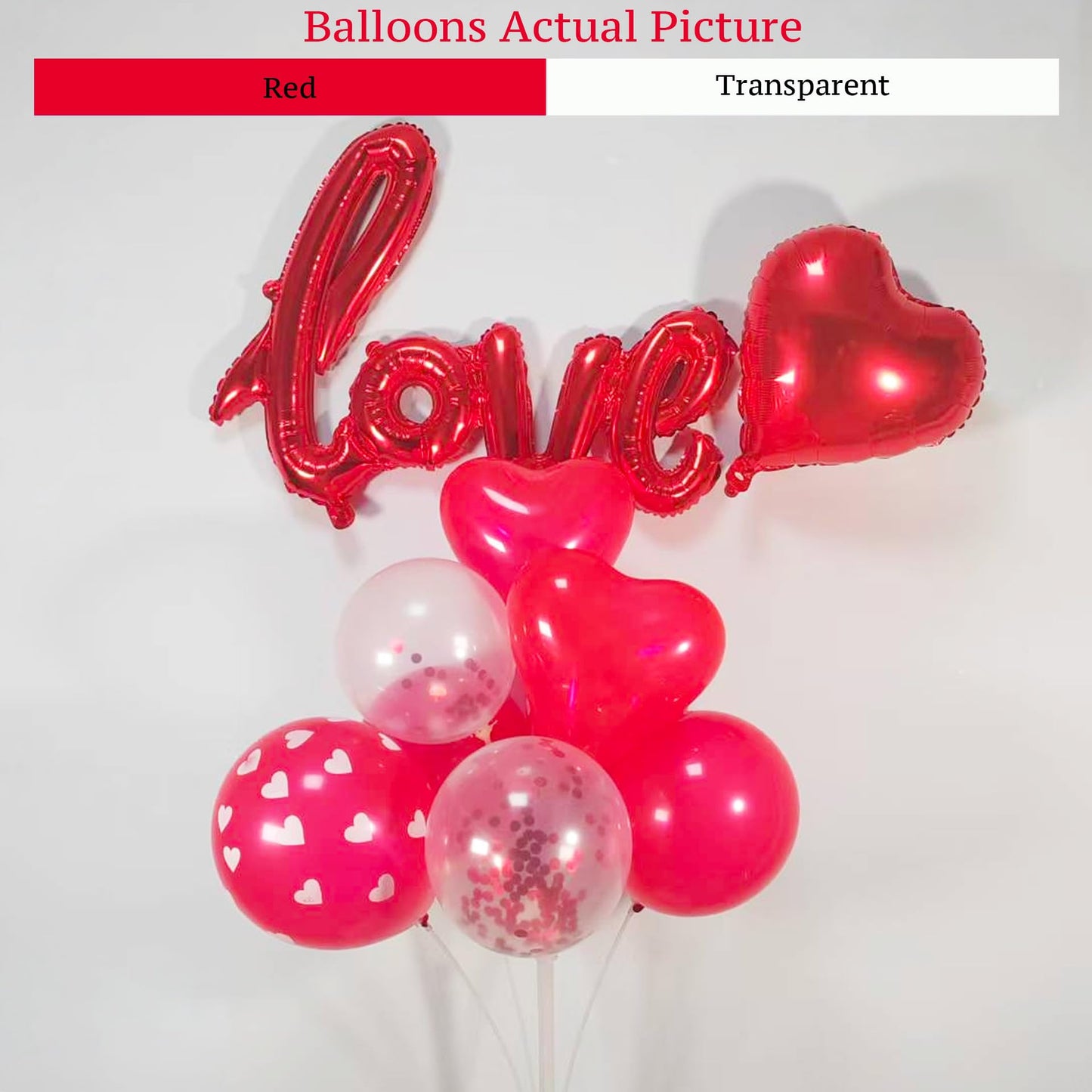 Valentine’s Day Decorations Set – Red Heart Balloon Kit with LOVE Foil, LED Candle Lights & Rose
