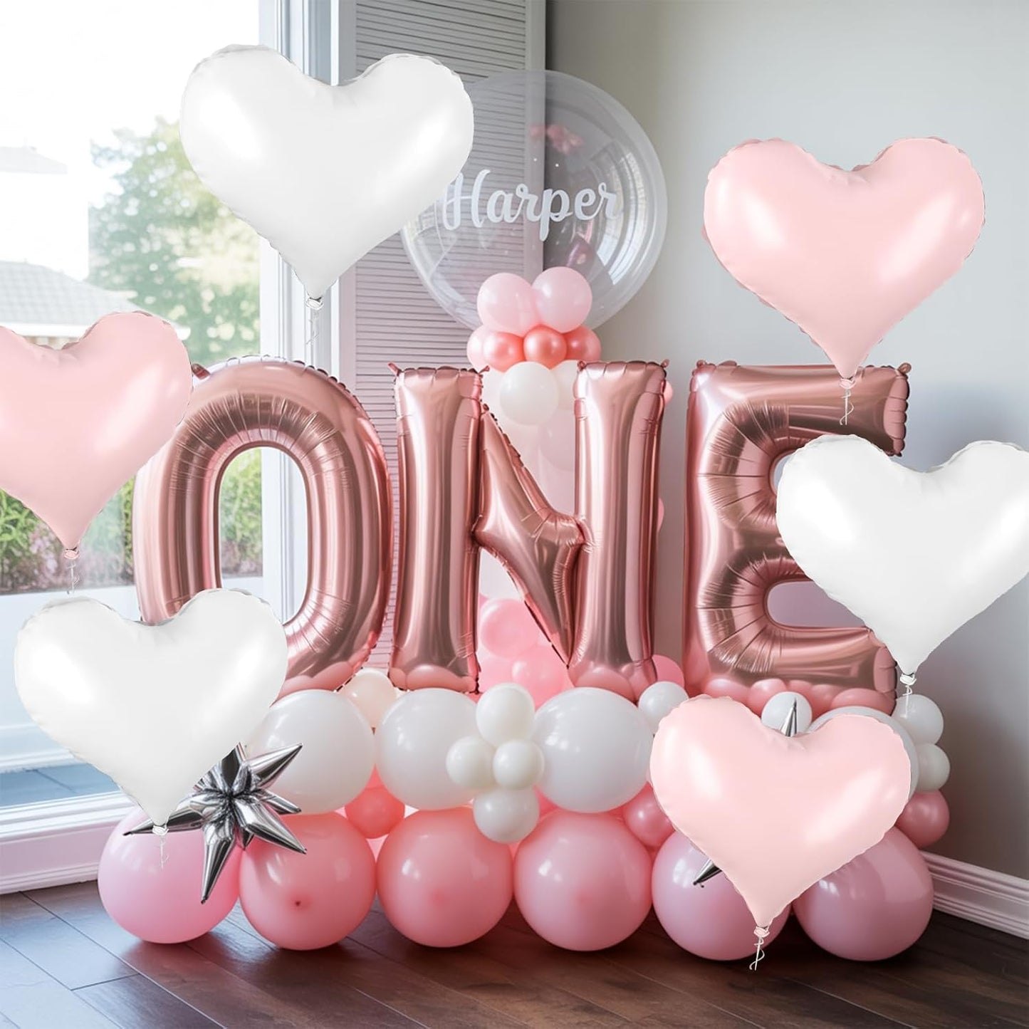 20 Inch Pink White Heart Balloons, 10 Pcs Baby Pink White Heart Shaped Foil Balloons, Pastel Helium Balloon for Girls Women Valentine Bridal Shower Anniversary Wedding Birthday Party Decorations