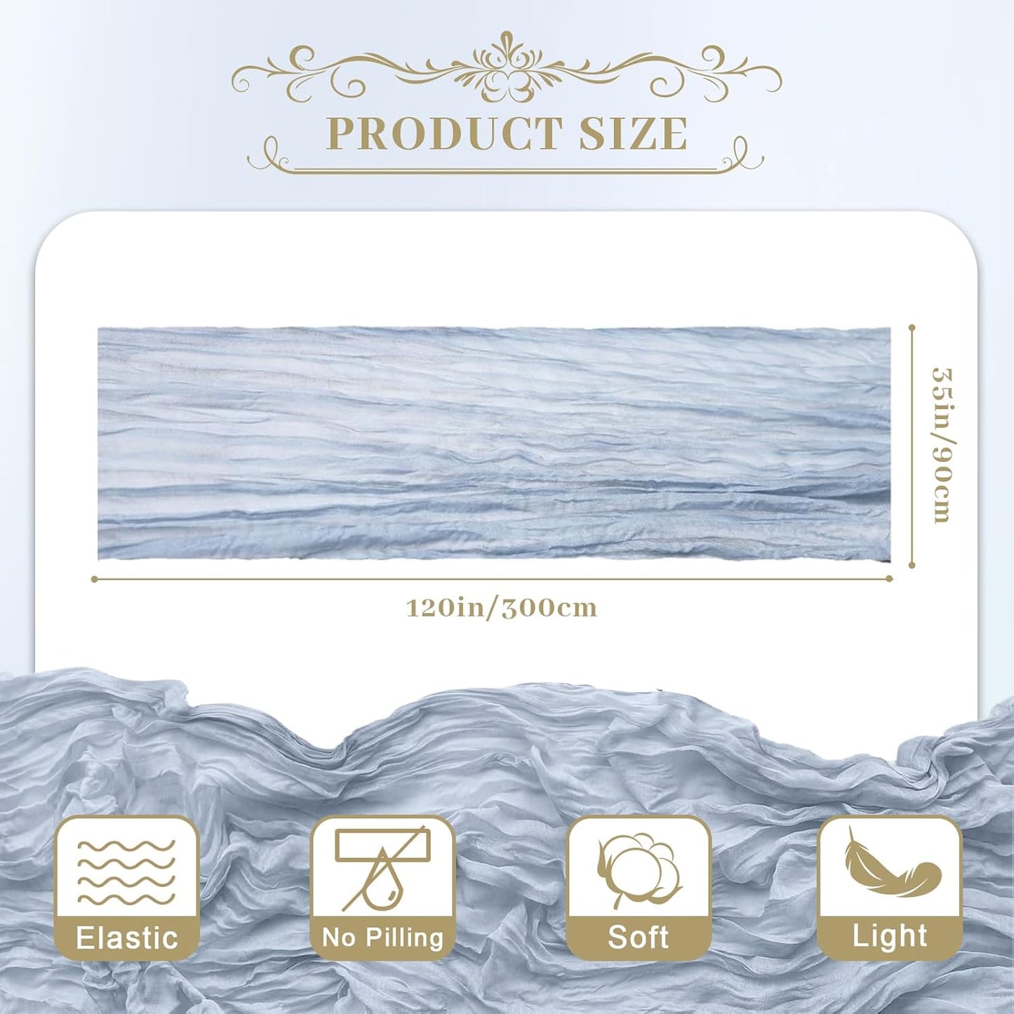 Le courant 12pcs 10Ft Cheesecloth Table Runner, Rustic Boho Gauze Cheese Cloth Runner Table Runner for Weddings Bridal Baby Shower Birthday Holiday Parties Home Decor, Dusty Blue