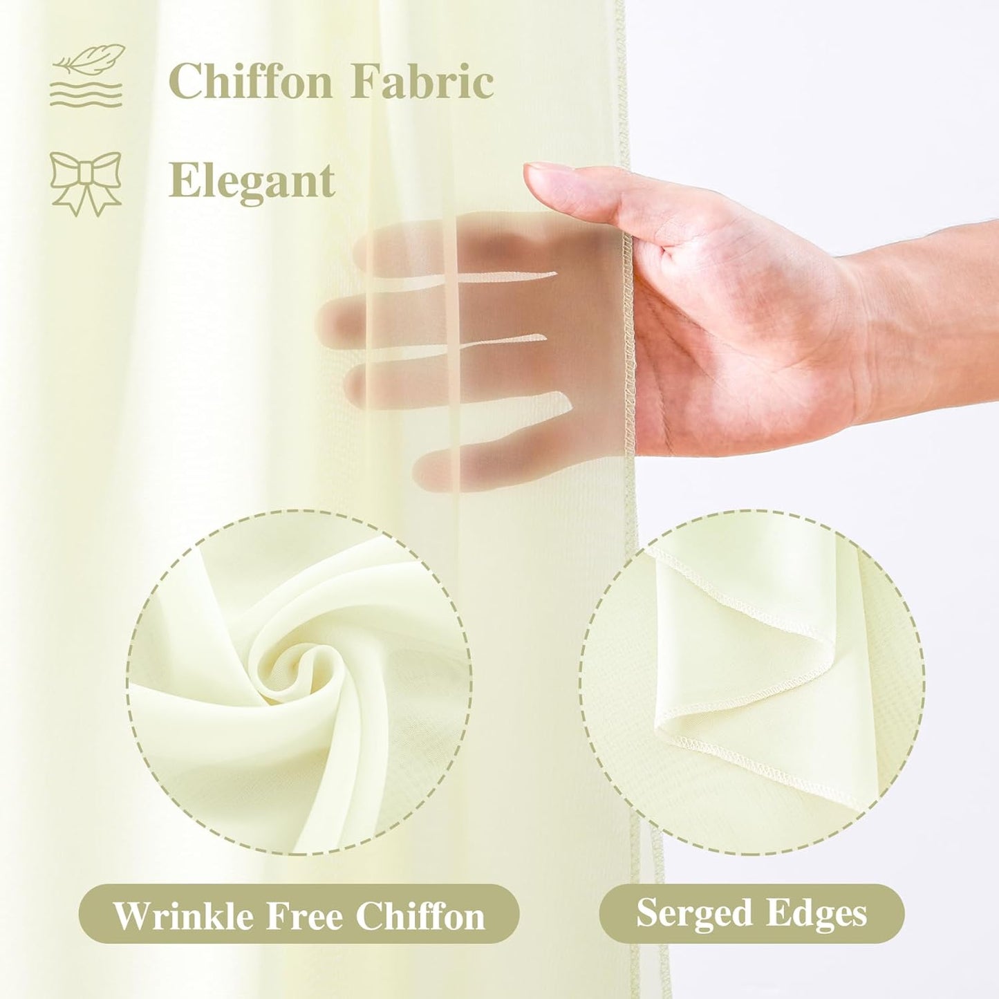 Wedding Arch Draping Fabric, 2 Panels 6 Yards Ivory Sheer Backdrop Curtain Chiffon Fabric Drapery for Wedding Ceremony Reception Swag Decorations (Ivory Drapes Curtain, (2 Panels) 6 Yards/36ft)