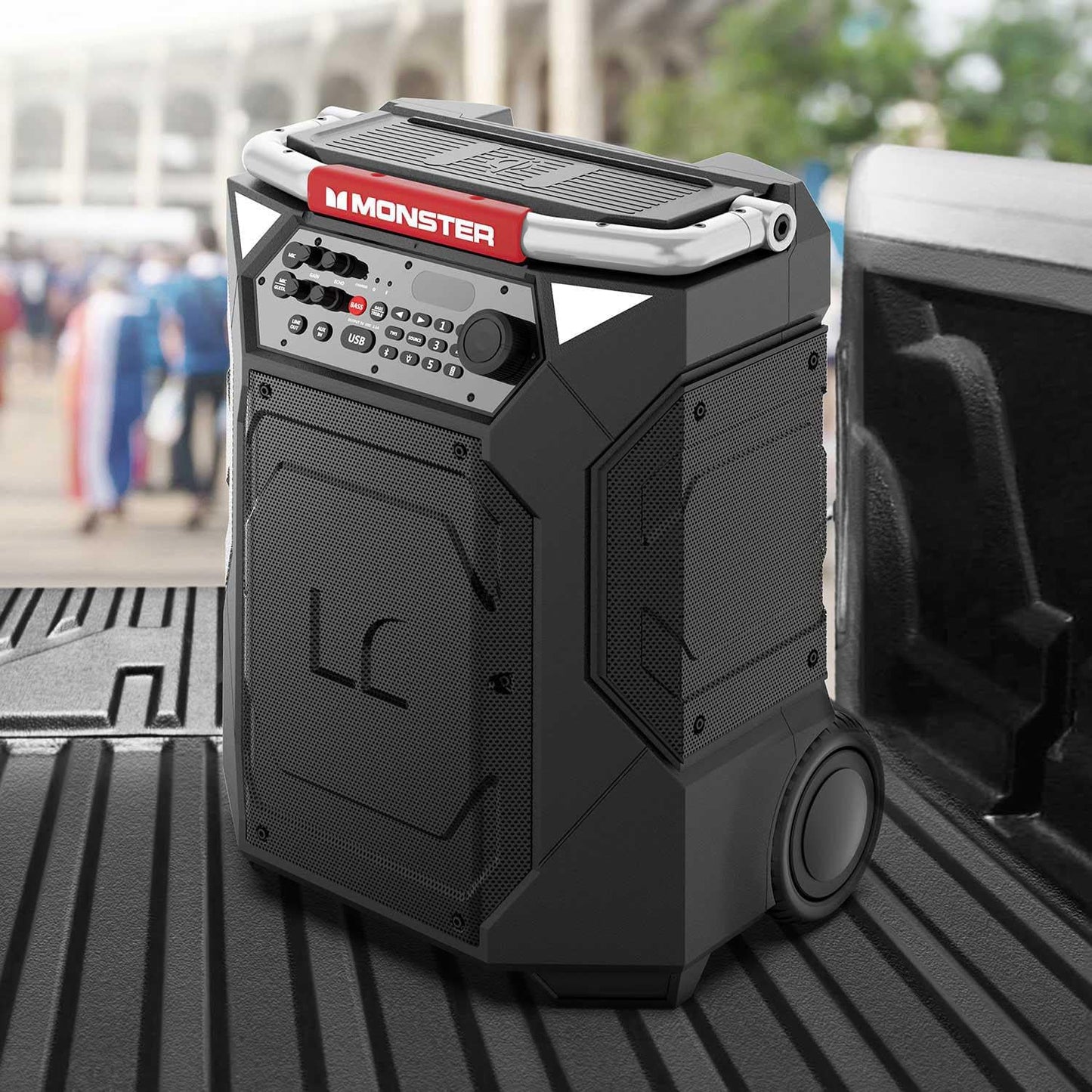 Monster Rockin’ Roller 360 Indoor/Outdoor Portable Bluetooth Speaker | Up to 240W of 360 Degree Sound & Up to 100 Hours of Playtime | Includes Microphone