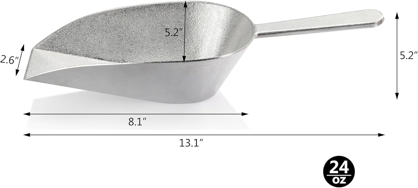 New Star Foodservice 34721 One-Piece Cast Aluminum Flat Bottom Bar Ice Flour Utility Scoop, 24-Ounce, Silver