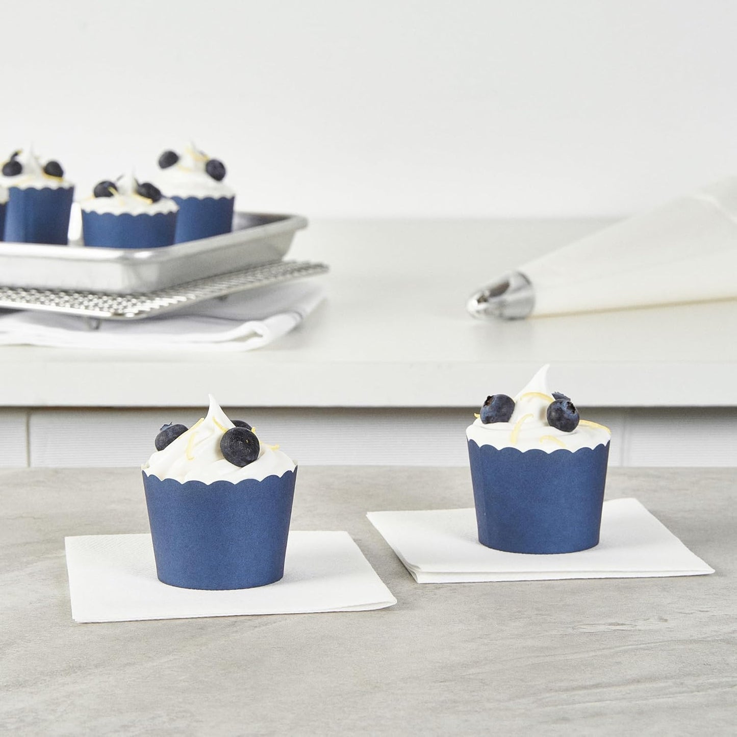 Panificio 3 Ounce Cupcake Wrappers, 200 Scalloped Baking Cups - Oven-Ready, Greaseproof, Midnight Blue Paper Cupcake Liners, Disposable, For Birthdays, Baby Showers, Or Weddings - Restaurantware