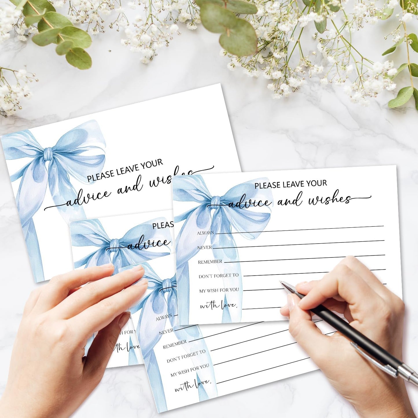 Blue Bow Advice and Wishes Card, Advice Cards for The Bride and Groom, Bridal Shower,Wedding or Baby Shower, Birthday, Graduation, Retirement, Guestbook - 25 Cards -13