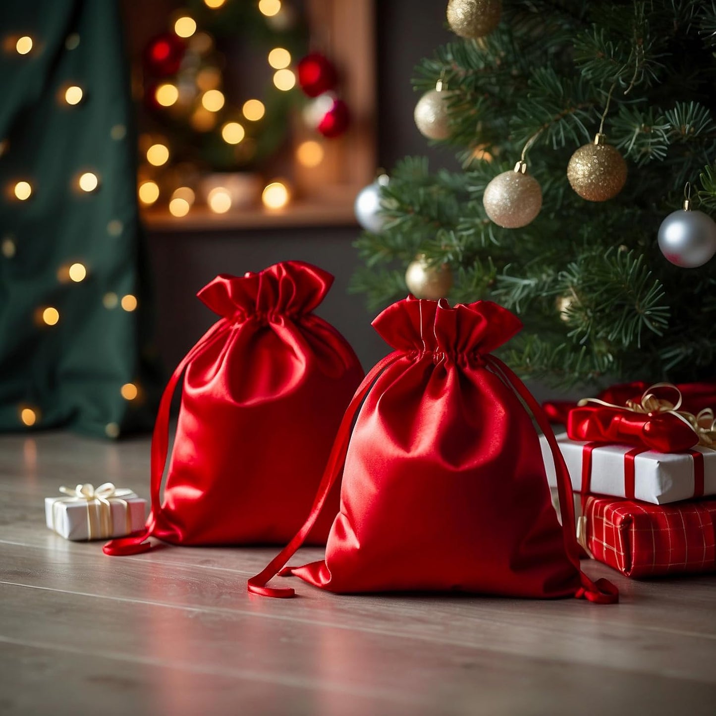 6" x 9" Red Satin Gift Bags, Jewelry Bags, Wedding Favor Drawstring Baby Shower Christmas 50 per Pack