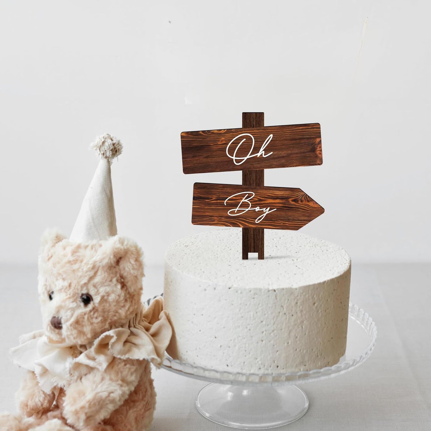 Rustic Oh Boy Cake Topper in Wood Baby Shower Gender Reveal Party Cake Decoration