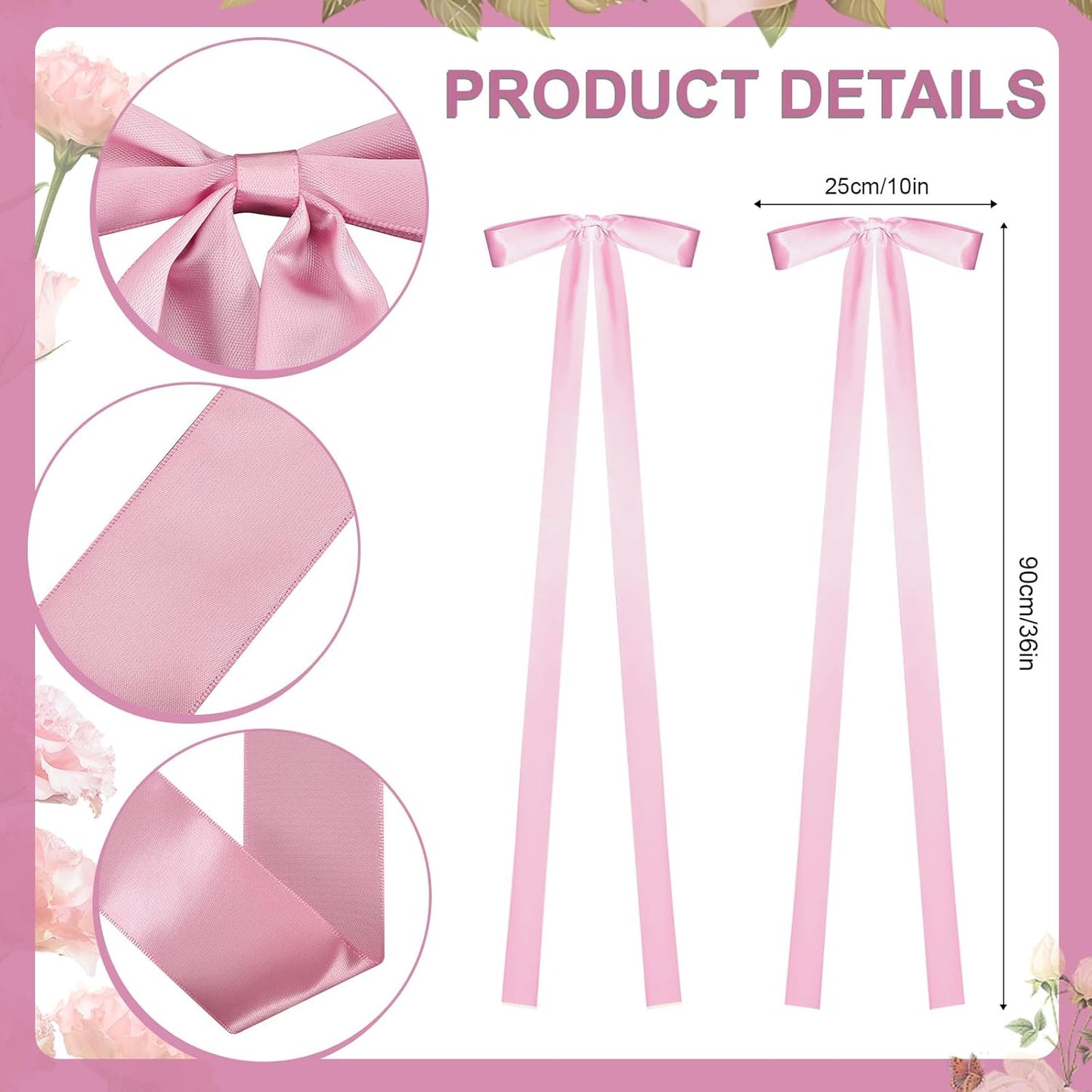 24 Pcs Large Wedding Pink Ribbon Bows for Wedding Chairs Decorative Ribbon Sashes for Pew Back Elegant Ceremony Ribbons for Bridal Shower Banquet Marriage Ceremony