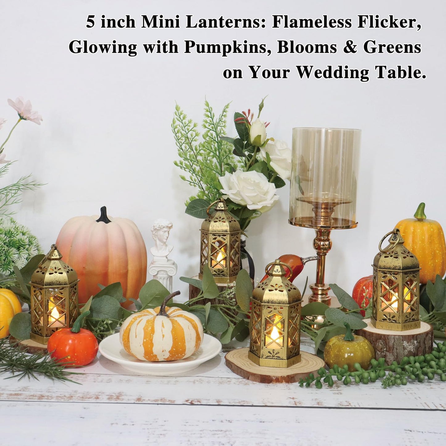 Mini Lantern with Flickering LED Candles for Halloween, LLQ (8Pack-5Inch) Vintage Decorative Candle Lanterns for Christmas Wedding Party Baby Shower Table Centerpiece, Xmas Tree Hanging Ornaments