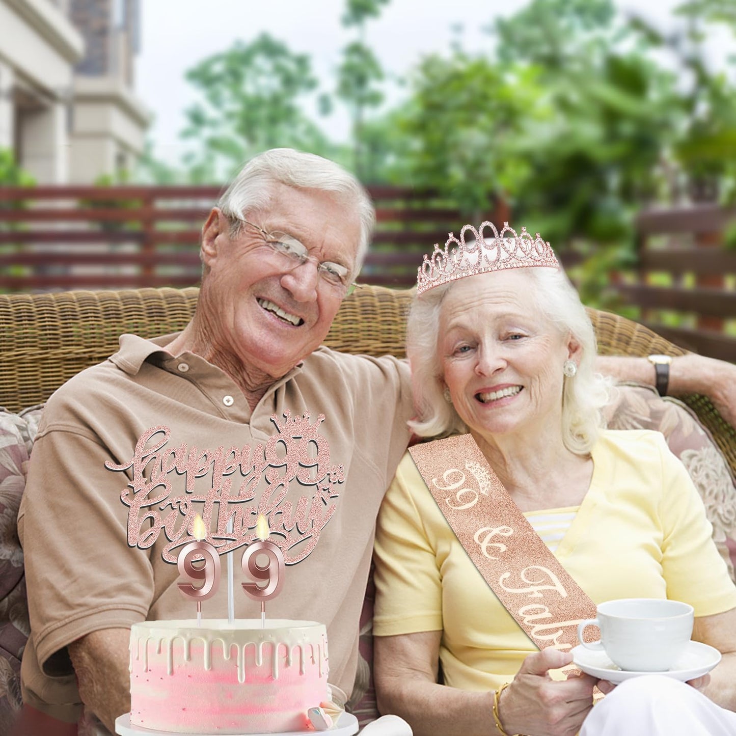 99th Birthday Decorations for Women Including Birthday Sash and Tiara, Candles and Cake Topper, Gifts for 99 Year Old Woman, Rose Gold Party Decor Supplies