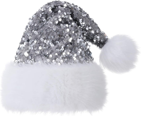 Personalized Sequin Santa Hat for Adults, Red Glitter Christmas Party Hat, Xmas Halloween New Year Holiday Headwear
