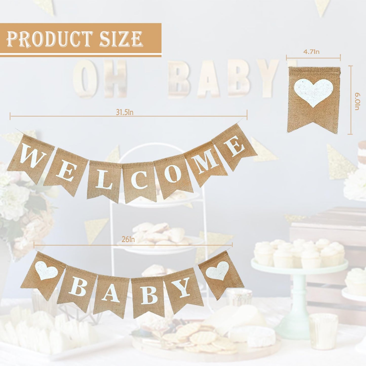 Baby Shower Banner, Welcome Baby Sign, Pre Strung Burlap Gender Reveal Banner for Boy and Girl