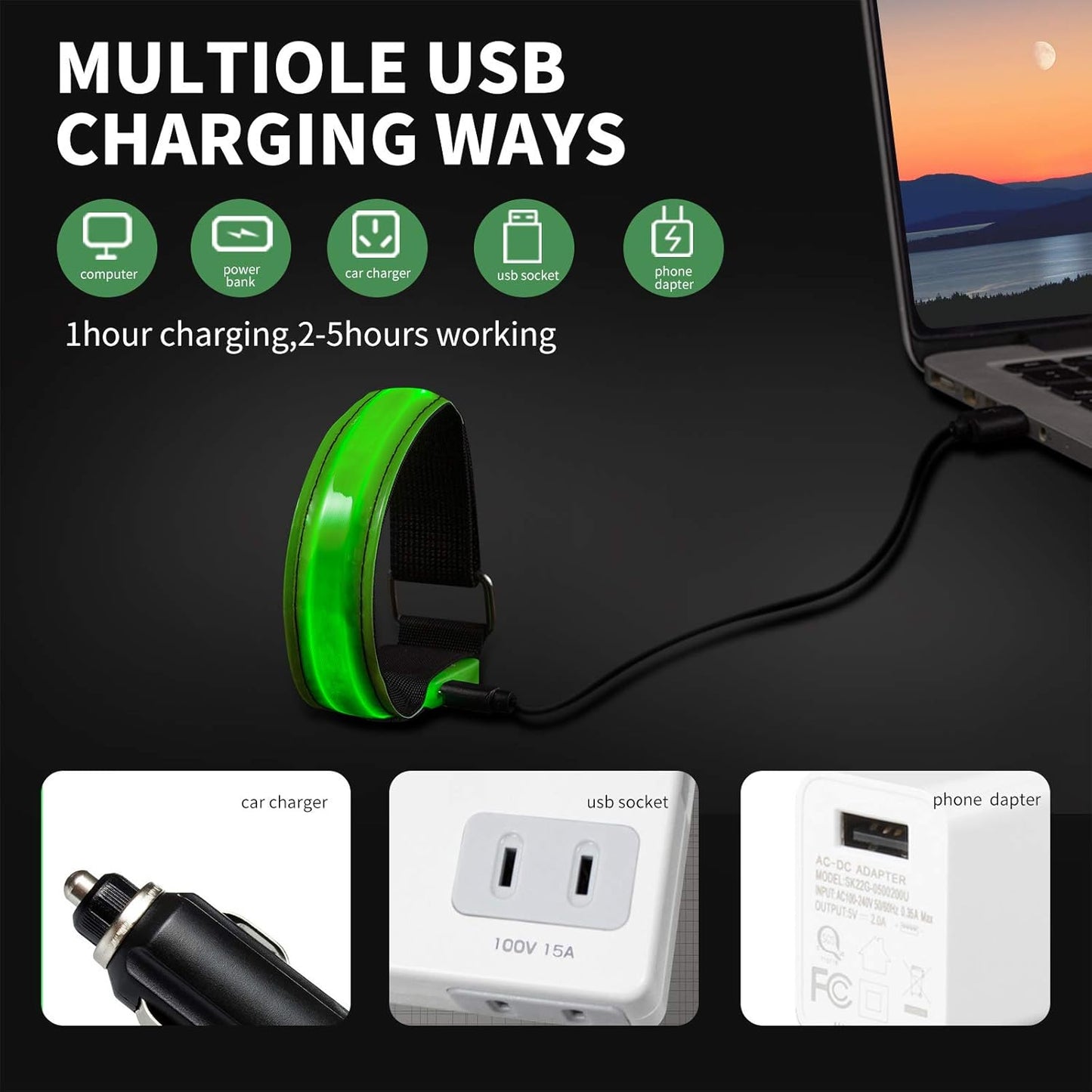 Rechargeable LED Armband for Running(2 Pack), Light Up LED Armband, High Visibility Reflective Running Gear for Night Safety, Running Lights for Running Walking Cycling