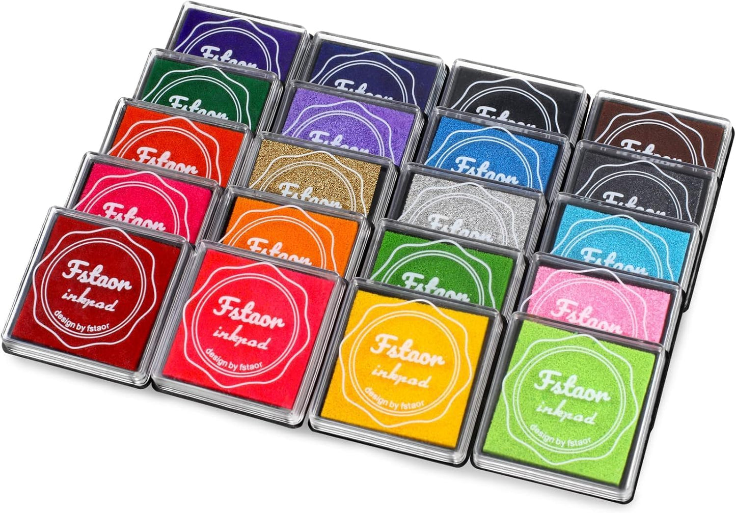 MOYBMG 20 Colors Washable Ink Pads for Kids Rubber Stamps, Fingerprint Crafts Stamp Pad for Kids, Paper, Scrapbook, Fabric, Wood (Pack of 20)