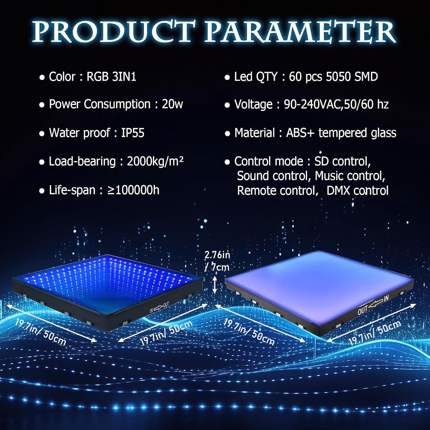 Dance Floor Stage Lights-Tempered Glass with Flight Case - RGB Color Changing Lights for Wedding, Party, Club - Non-Slip (3D&RGB -Magnetic, 16 * 16 FT)