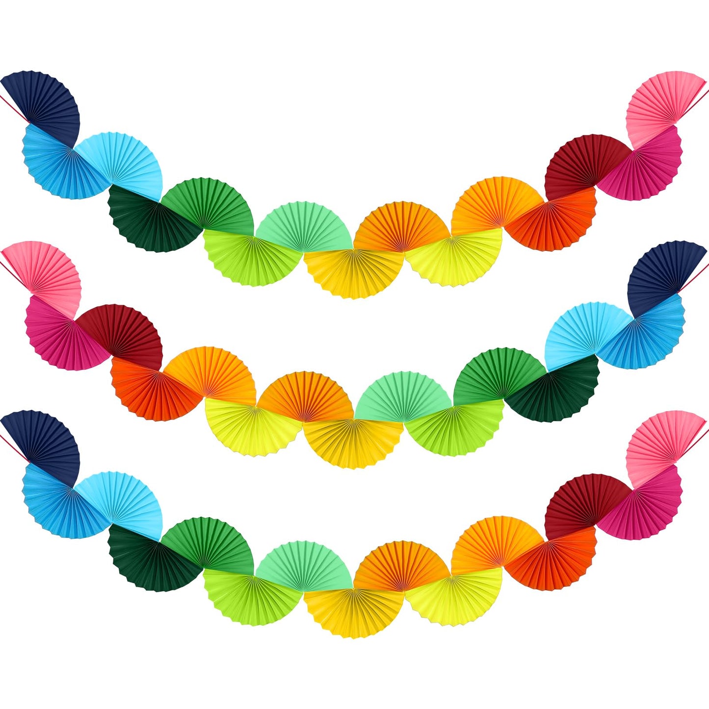 Weekgrat 3 Pack Rainbow Paper Fan Garland 15.6ft Hanging Decor
