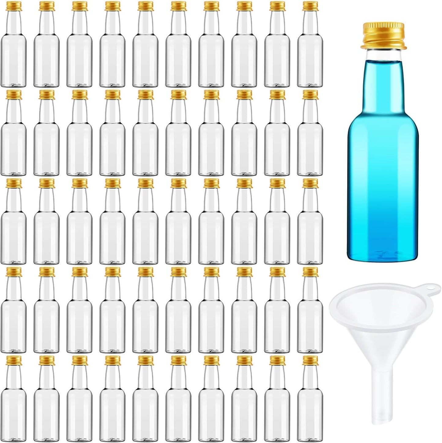 Tessco for you 100 Pcs Mini Liquor Bottles Plastic Mini Salad Dressing Bottle Christmas Small Shooter Alcohol Holders with Cap Wine Hot Sauce (0.8 oz,Gold)