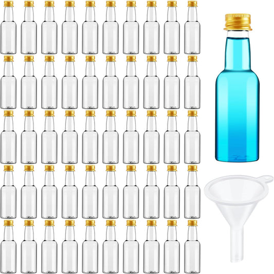 Tessco for you 100 Pcs Mini Liquor Bottles Plastic Mini Salad Dressing Bottle Christmas Small Shooter Alcohol Holders with Cap Wine Hot Sauce (0.8 oz,Gold)