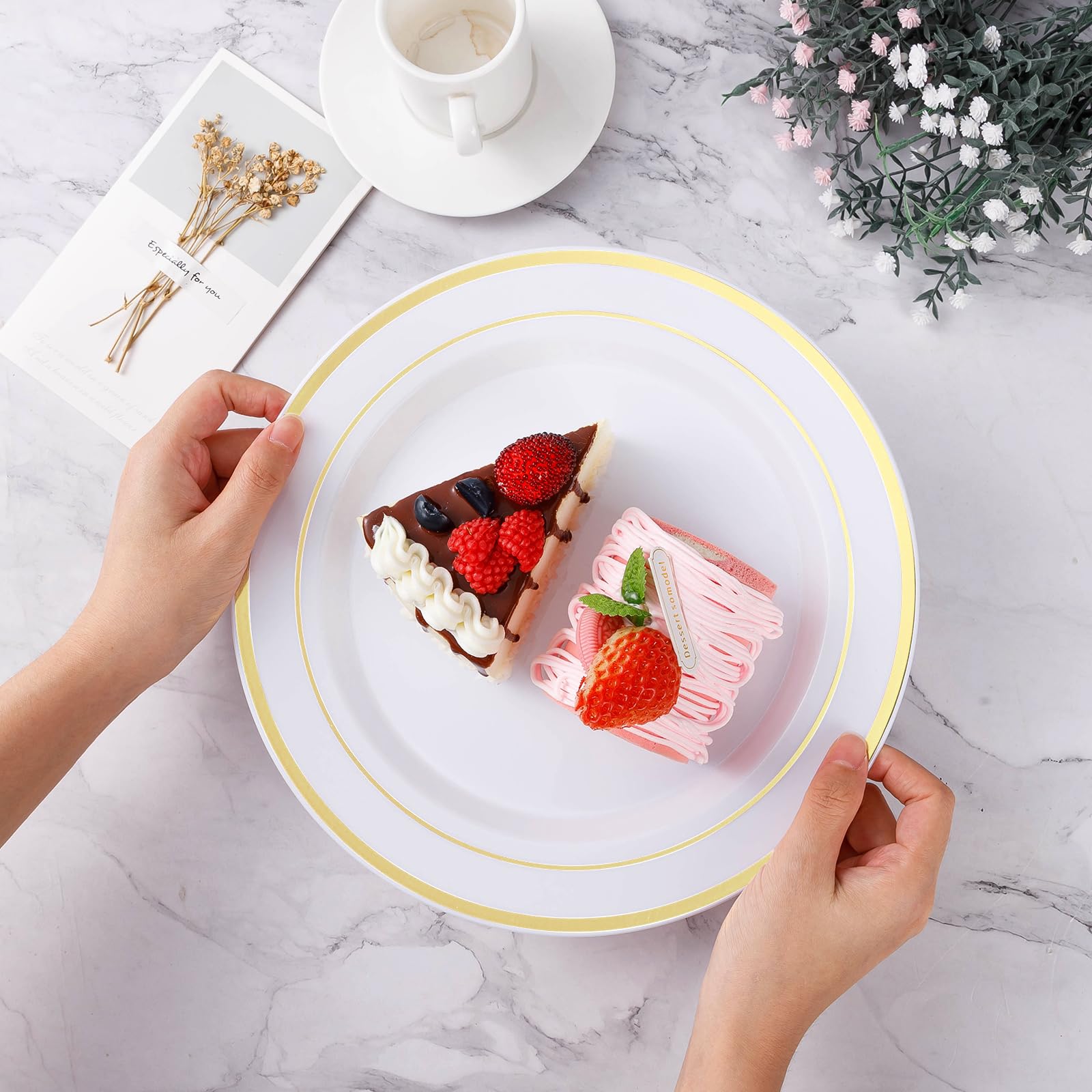 BESTVIP 200PCS Gold Plastic Plate, Disposable Party Plates