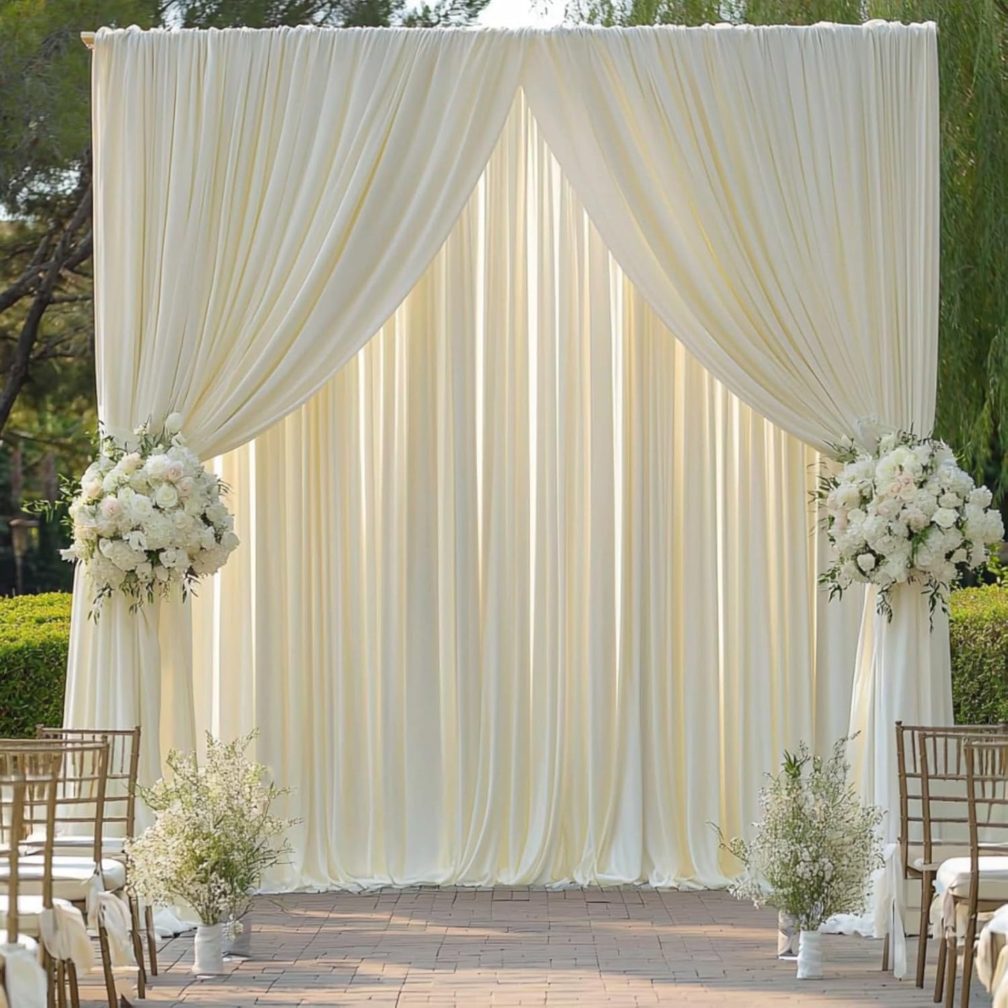40 ft x 10 ft Wrinkle Free Ivory Backdrop Curtain for Wedding Parties, Polyester Ivory Photo Backdrop Drapes 8 Panels 5x10ft for Baby Shower Photoshoot Engagement Birthday Party Photography Background