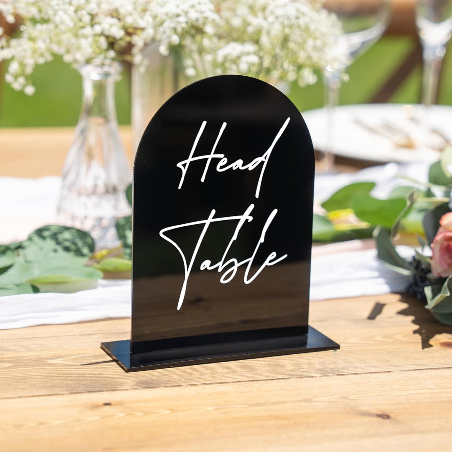 Black Arch Acrylic Table Numbers for Wedding Reception - 5" x 7" White Font Centerpiece Set with Holder Stands & Head Table Sign - Anniversary, Event, Party, Wedding set 1-10